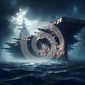 Mystical ghost ship aircraft carrier, beauty and mystery.