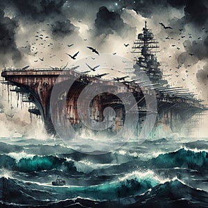 Mystical ghost ship aircraft carrier, beauty and mystery.