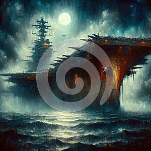 Mystical ghost ship aircraft carrier, beauty and mystery.