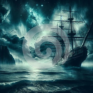 Mystical ghost ship, beauty and mystery.