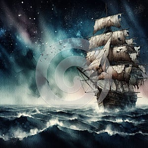 Mystical ghost ship, beauty and mystery.