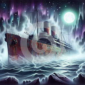 Mystical ghost ship, beauty and mystery.