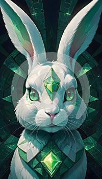 Mystical Green Rabbit With Glowing Wings, Generative AI