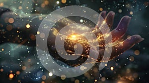 Mystical Hand with Sparkling Lights