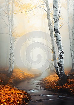 Mystical Journey through a Golden Birch Forest: A Blissful Escap photo