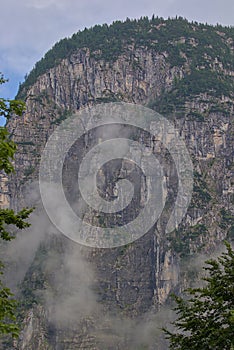 Mystical landscape in the Alps, Austria. A steep mountain with no signs of vegetation.