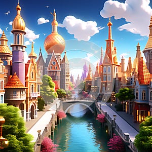 Mystical Metropolis: 3D Illustration of a Magical City