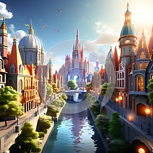 Mystical Metropolis: 3D Illustration of a Magical City