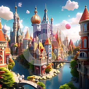 Mystical Metropolis: 3D Illustration of a Magical City