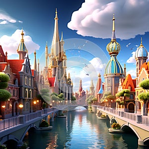 Mystical Metropolis: 3D Illustration of a Magical City