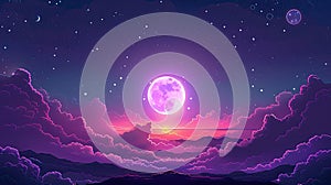 Mystical Moonlit Sky: AI-Generated Purple Gradient Phone Wallpaper Featuring Stars & Clouds