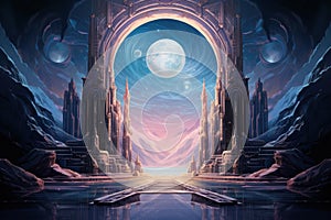 Mystical moonstone portals, bridging the gap between realms and dimensions - Generative AI