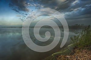 Mystical morning lake fishing