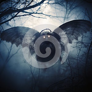 Mystical Mothman: Enigmatic Forest Encounter with Glowing White Eyes