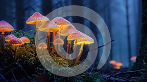 Mystical Mushrooms Glowing in a Foggy Forest photo