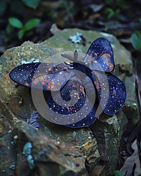 Mystical Night Butterfly Resting on a Rock