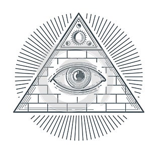 Mystical occult sign with freemasonry eye symbol vector illustration