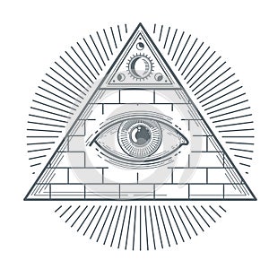 Mystical occult sign with freemasonry eye symbol vector illustration photo