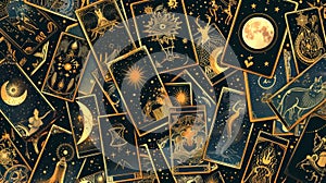 Mystical Oracle Card Spread with Unique Symbols