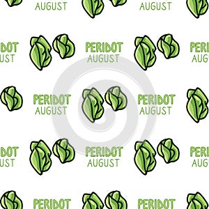 Mystical Peridot August Birth Stone Vector Seamless Pattern. Hand Drawn Birthday Geology Crystal Background. Trendy Magic Mineral