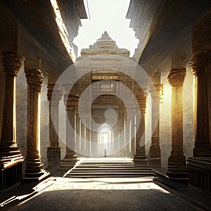 Mystical portal of ancient temple in India. 3D rendering Generative AI