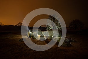 Mystical prehistoric dolmens hunebed at night