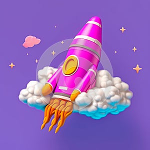 Mystical Rocketry: Whimsical Soaring through the Purple Skies