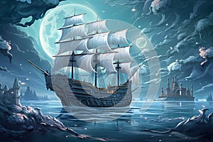 Mystical seafaring ships powered by enchanted winds - Generative AI