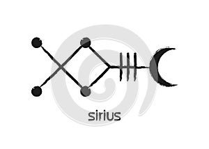 Mystical Sirius star symbol Astrology Alphabet sign, Canis Major Hieroglyphic kabbalistic symbols, black tattoo paint brush style