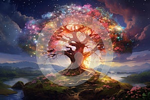 Mystical Spring magic tree. Generate Ai