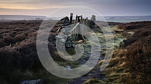 Mystical Sunrise: Traditional British Landscape With Stone Gate