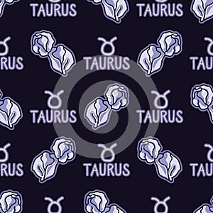 Mystical Taurus star sign with diamond birth stone crystal seamless vector pattern. Hand drawn geology background. Trendy magical