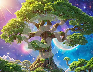 Mystical Tree of Life Amidst Stars