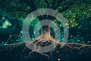 Mystical Tree Roots with Digital Glow