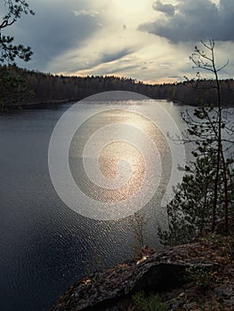 Mystical Twilight Lake. Sunset on the lake