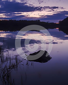 Mystical Twilight Lake. Sunset on the lake