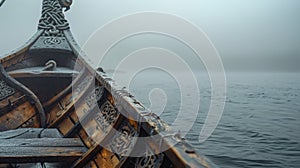 Mystical Viking Longship in Foggy Seascape