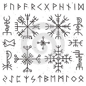 Mystical viking runes. Ancient pagan talisman, norse rune symbol. Mysticism awe vector symbols