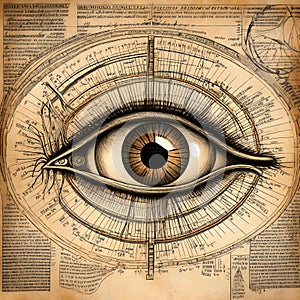 Mystical Vision: Annotated Monochromatic Diagram of the Human Eye photo
