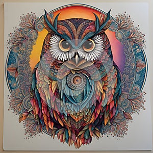 Mystical Whispers: The Colorful Owl Mandala