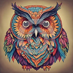 Mystical Whispers: The Colorful Owl Mandala