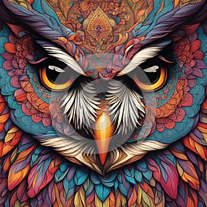 Mystical Whispers: The Colorful Owl Mandala