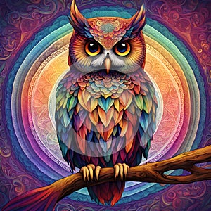 Mystical Whispers: The Colorful Owl Mandala