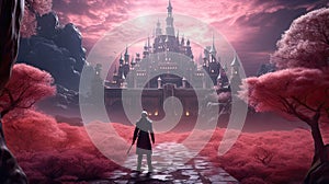 Mystical Wizardry A Captivating Image of a Dark Fantasy Wizard in Proximity to an Enigmatic Castle in Ultra High Quality