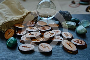 Mysticism divination on handmade wooden rune stone