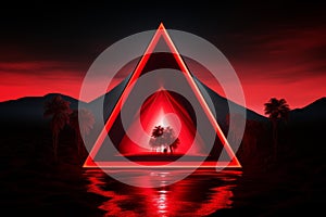 Mystifying Cyber pyramid red fire. Generate Ai photo