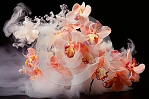 Mystifying Orchids flower smoke. Generate Ai photo