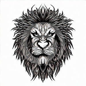 Mystique of the Mane: Lion\'s Face in Vector on White,Generative AI