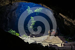 Mystique view to the Phraya Nakhon Cave with the Khuha Kharuehat Pavilion illuminated by Sun through the Hole in the Rocky Top