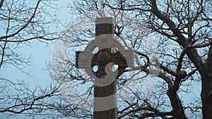 Myterious trees and a crucifix in the mist - creepy scary picture - travel photography photo